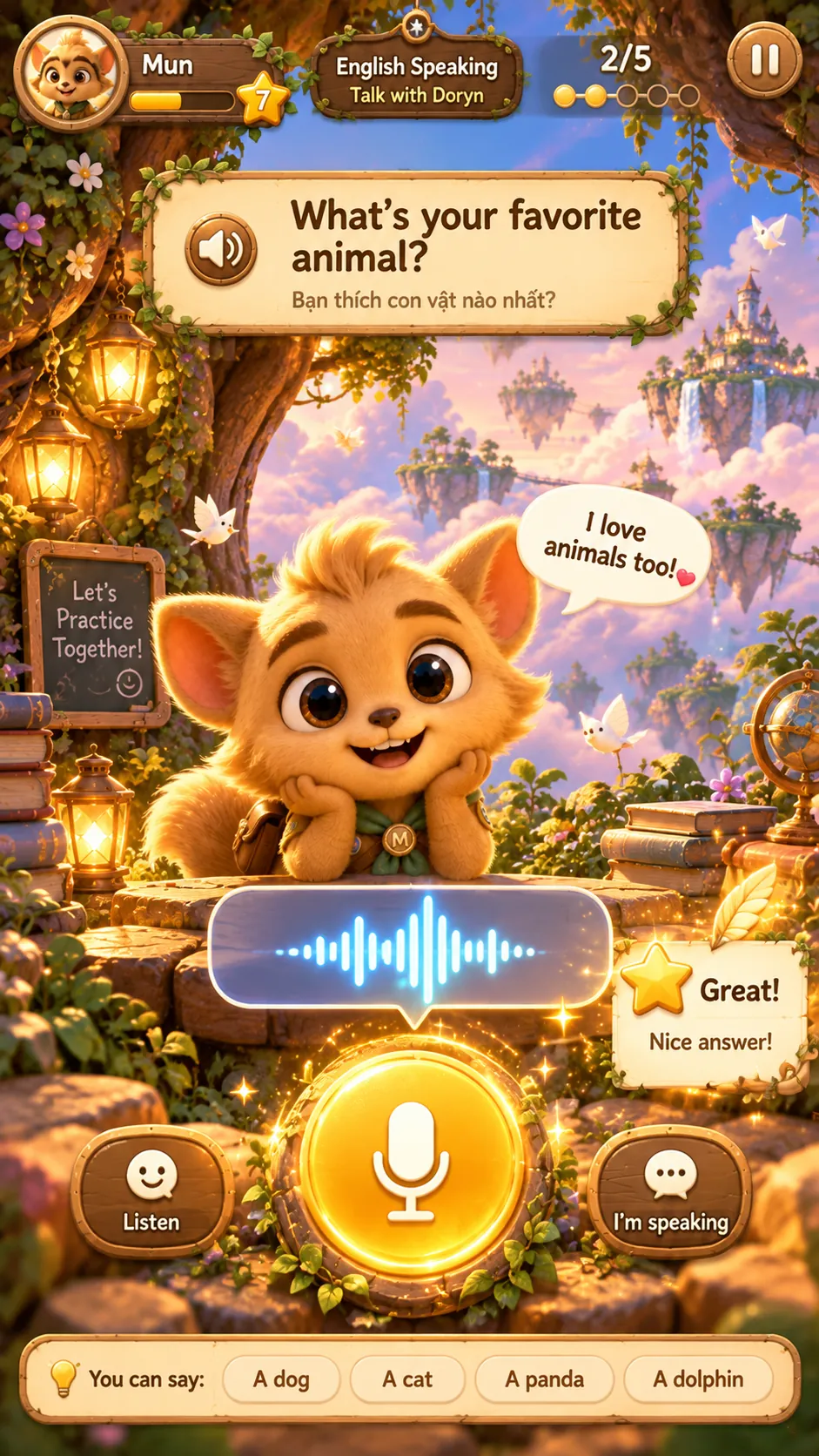 Talk with Doryn speaking practice screen